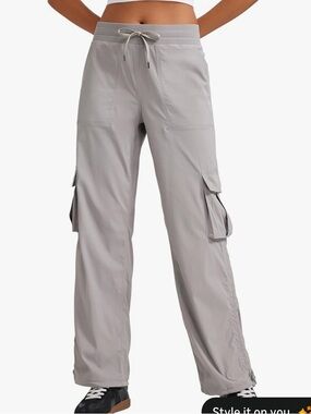 CRZ Yoga Cargo Pants XL Light Gray Athleisure Drawstring Travel Pants NWT